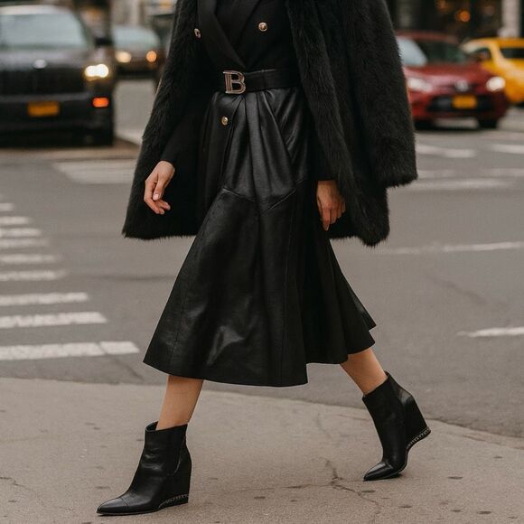 CHANEL Black Chain Wedge Heel Chelsea Boots Size 38.5 CC Logo Booties Leather - Picture 13 of 13